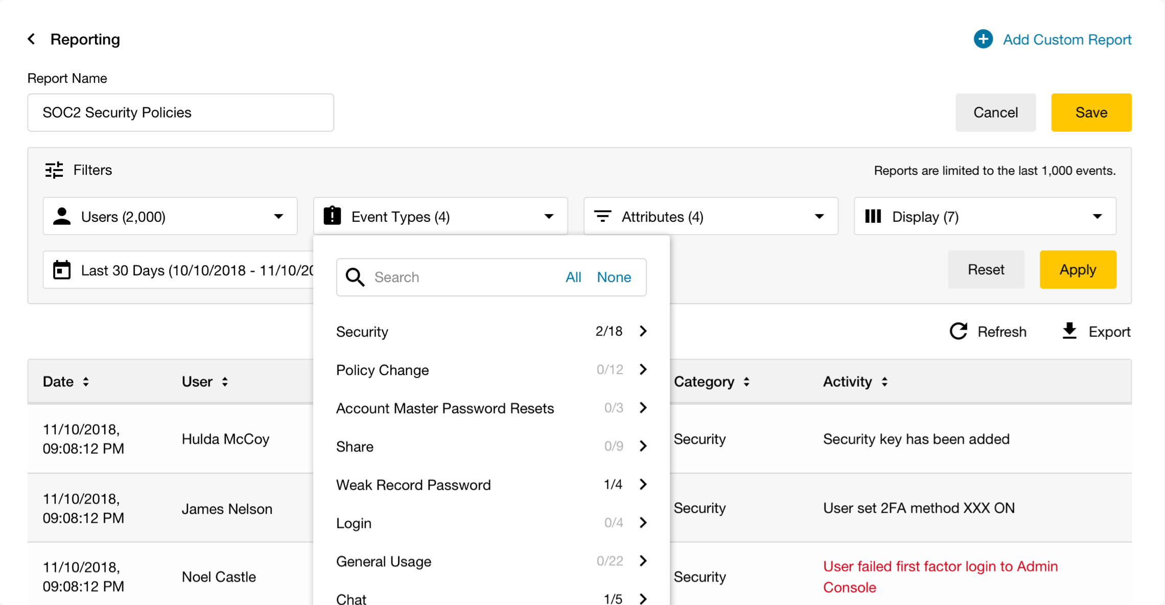 Customize reports with a variety of attributes to focus views