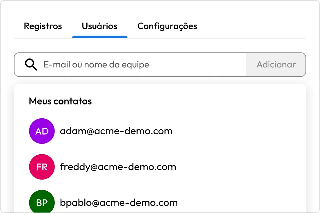 Caixa de diálogo de compartilhamento do Keeper exibindo a aba Usuários, a pesquisa de contatos e a lista Meus contatos.