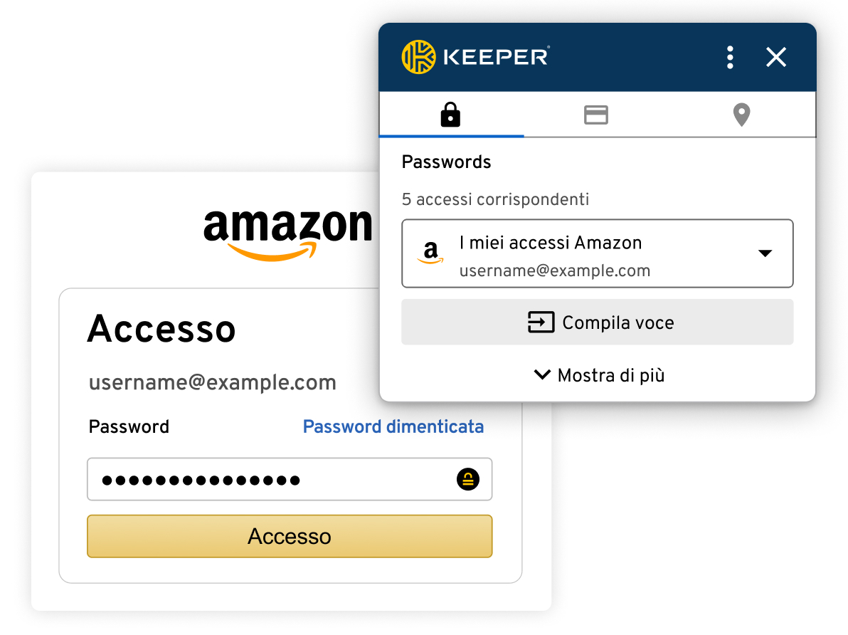 Proteggete e compilate le password con KeeperFill<sup>®</sup>