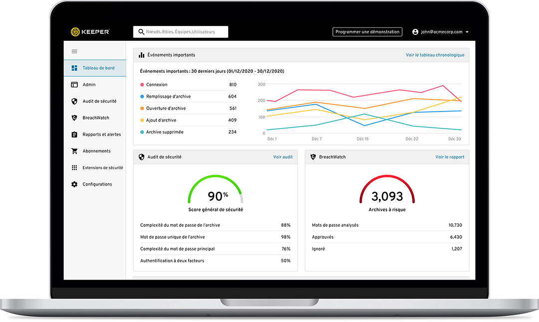 Keeper est la plateforme de cybersécurité idéale pour la protection de votre entreprise contre les cybermenaces et violations de données associées à des mots de passe.