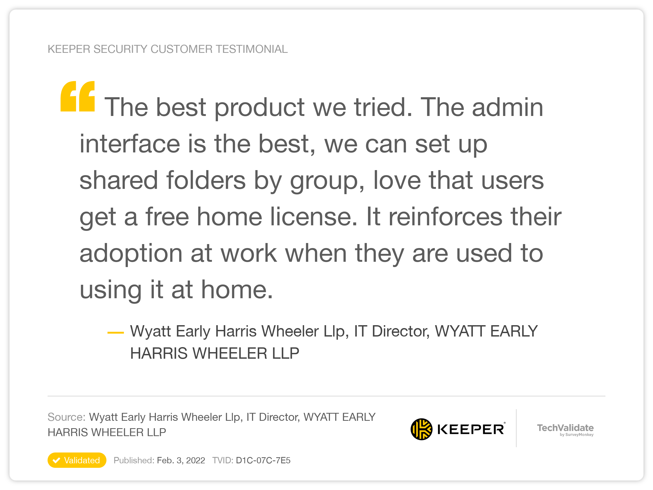 The best product we tried. The admin interface is the best, we can set up shared folders by group, love that users get a free home license. It reinforces their adoption at work when they are used to using it at home.