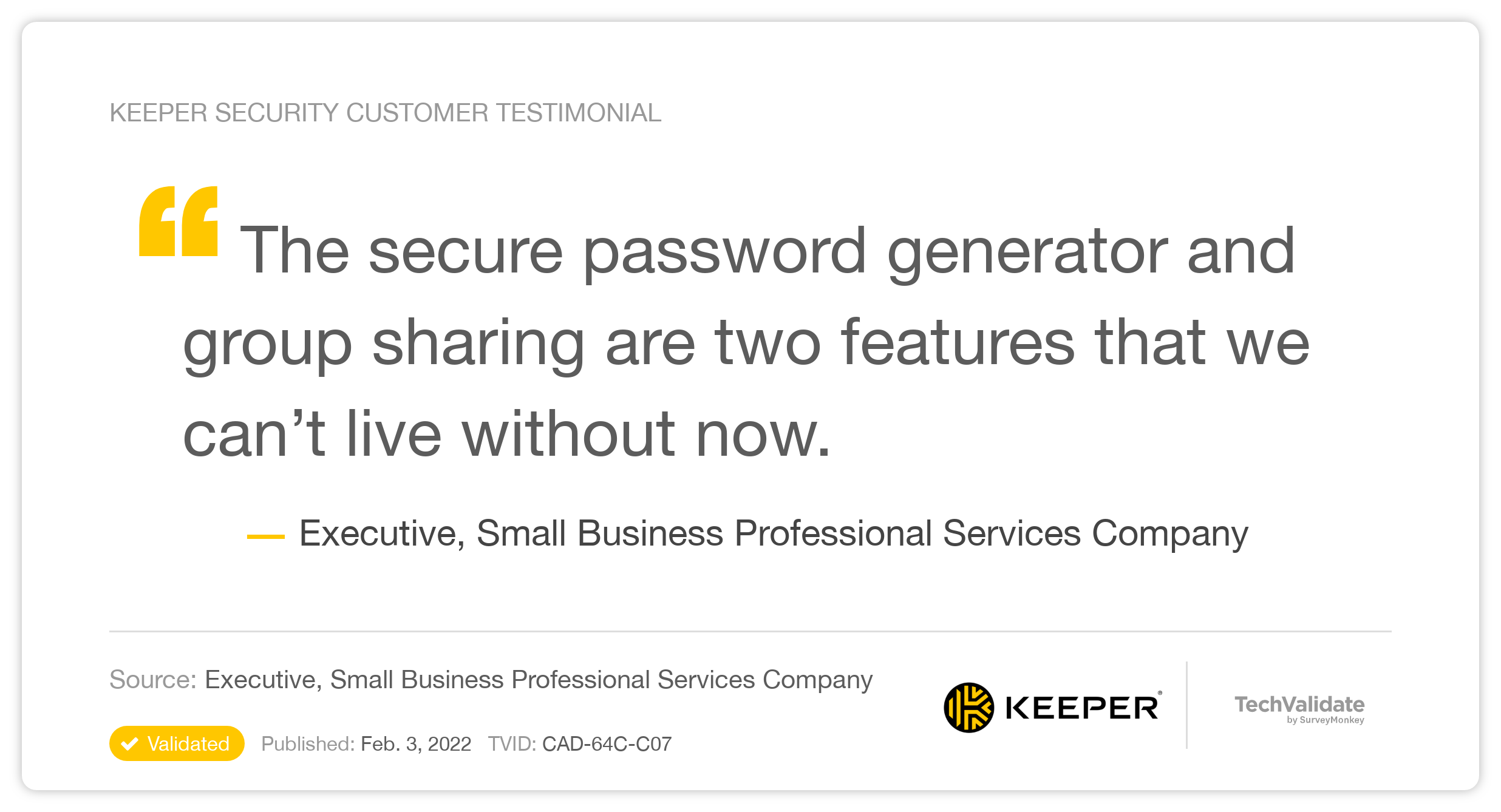 The secure password generator and group sharing are two features that we can’t live without now.