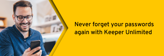 CTA saying never forget your passwords again with Keeper Unlimited.