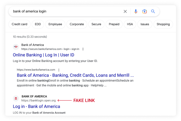 Abbildung zeigt ein Beispiel für Suchmaschinen-Phishing.