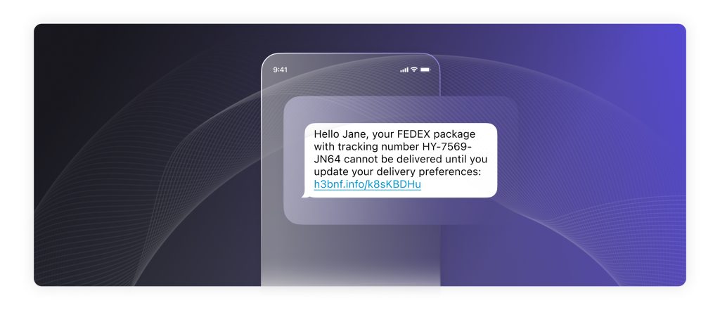 Image montrant un exemple de faux SMS de notification de livraison.