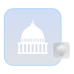 U.S. Capitol icon beside a shield labeled IAM, representing identity and access management for federal agencies.